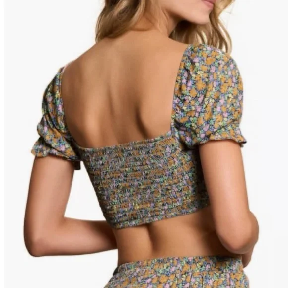 Maaji Blossom Briella Cover-Up Crop Top Ditsy Floral Short Sleeve Ribbon Tie NWT - Picture 3 of 11